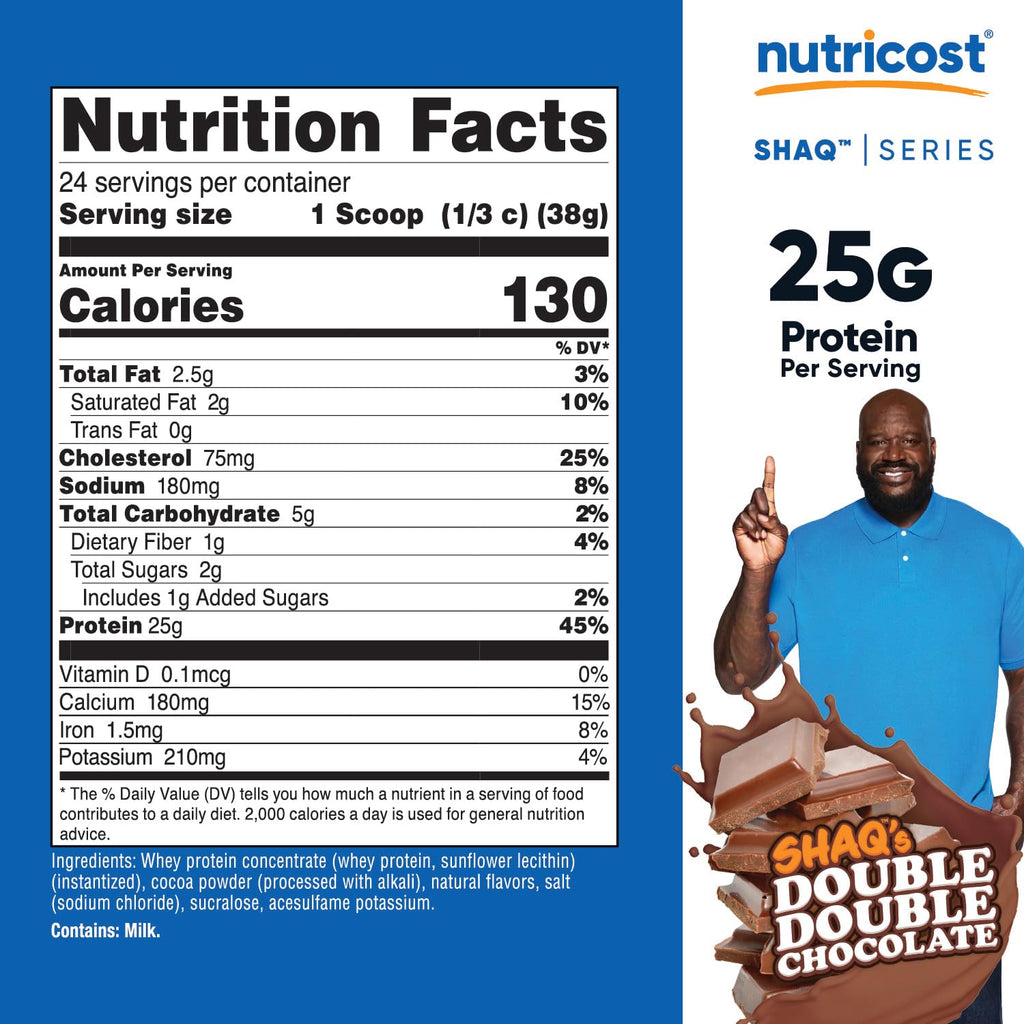 Nutricost Whey Protein Concentrate Powder (Shaq's Double Double Chocolate) 2LBS - 25g Protein, GMO-Free, Gluten-Free