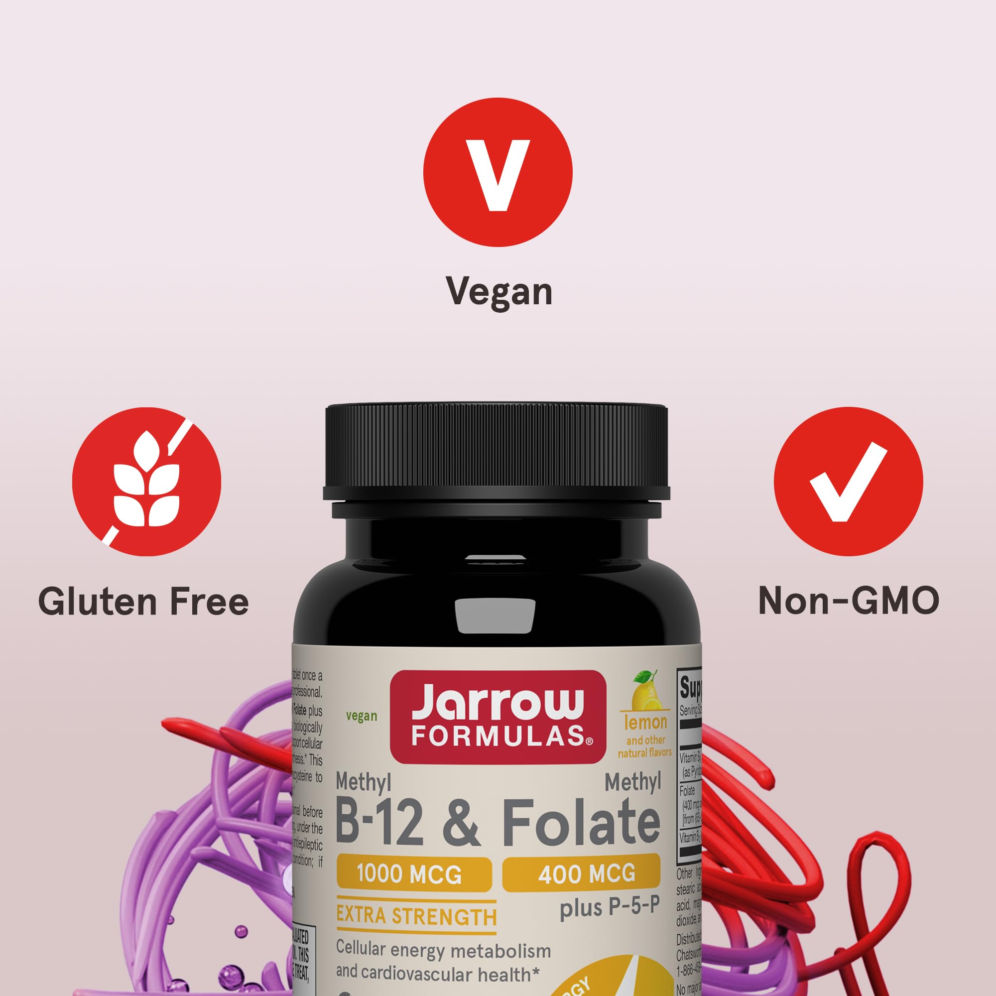 Jarrow Formulas Methyl B-12 & Methyl Folate, Bioactive Vitamin B9 & Vitamin B12 Supplement, Supports Cellular Energy Production, Healthy Brain Function & Metabolism, 100 Chewable Tablets, 100 Servings