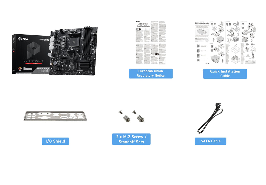 MSI PRO B550M-P Motherboard, mATX - Supports AMD Ryzen 5000/5000 G-Series, 4000 G-Series, 3000/3000 G-Series Desktop Processors, AM4 - DDR4 Memory Boost (up to 4400+ MT/s OC), PCIe 4.0 x16, M.2 Gen4
