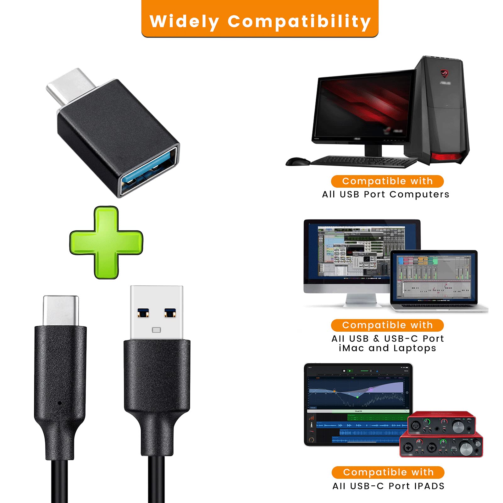 USB C Cable for Focusrite Scarlett Solo 3rd 4th Gen, Scarlett 2i2 3rd Gen