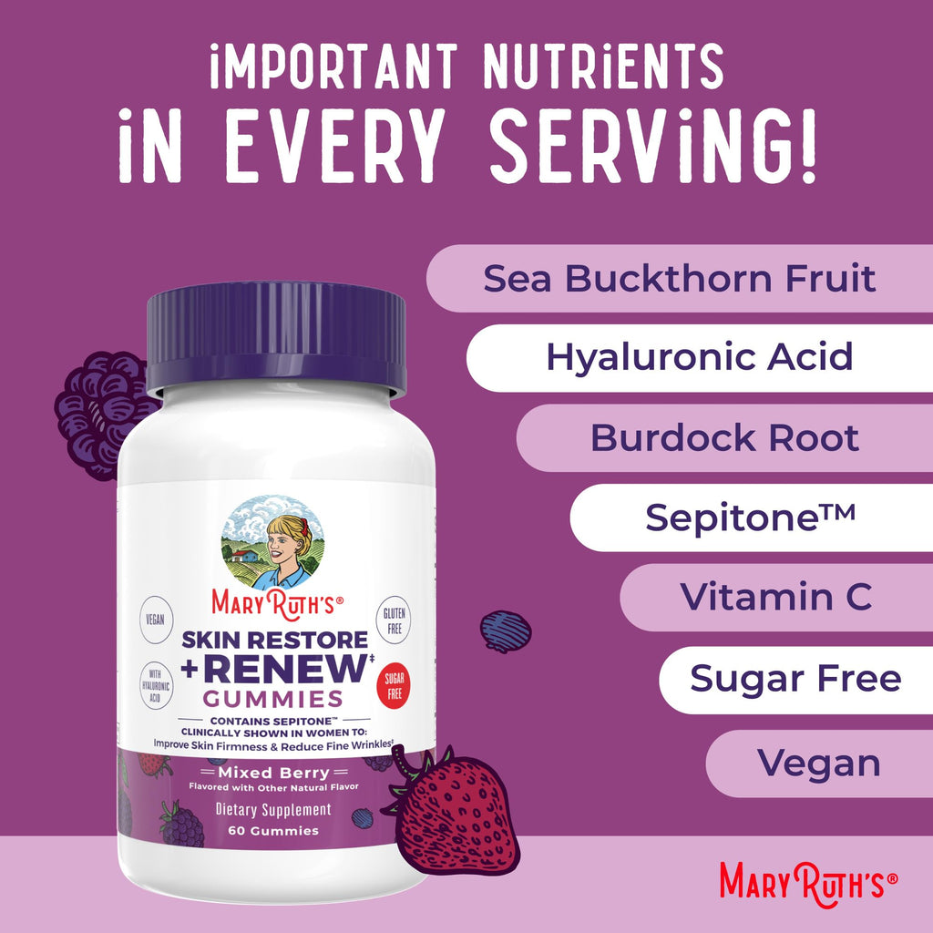 MaryRuth's Skin Restore + Renew Gummies with Hyaluronic Acid, 60 Gummies