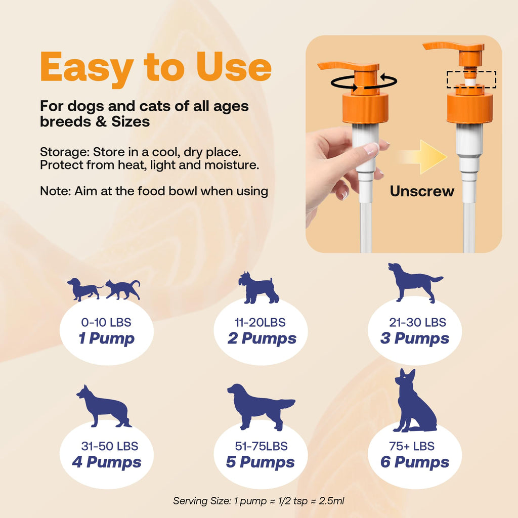 Wild Alaskan Salmon Oil for Dogs & Cats, Fish Oil Omega 3 Supplements with EPA & DHA for Skin & Coat, Immune, Brain, Joint and Heart Health, Dog & Cat Fish Oil Supplements with Pump- 8 oz