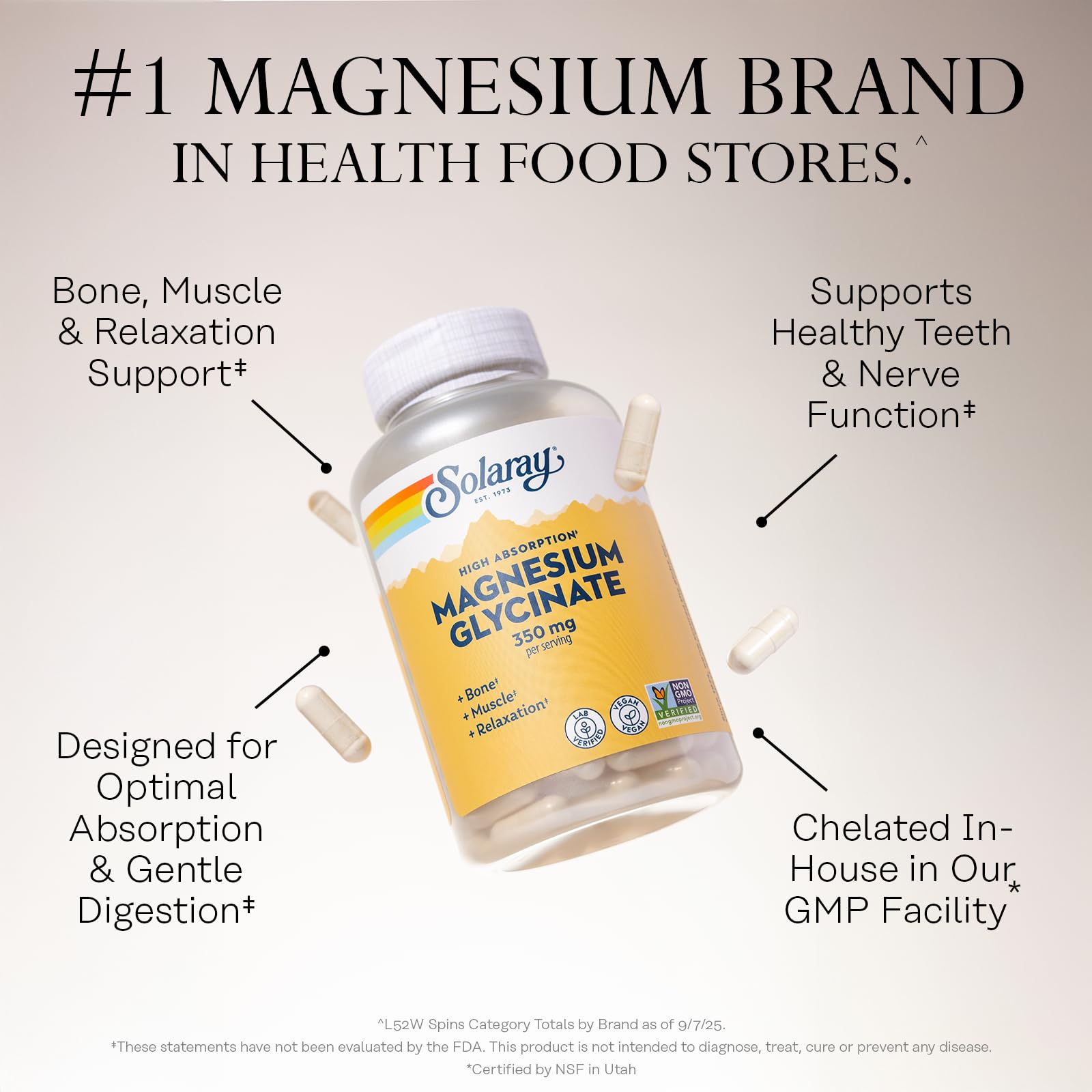 Solaray Magnesium Glycinate, New & Improved Fully Chelated Bisglycinate with BioPerine, High Absorption Formula, Stress, Bones, Muscle & Relaxation Support, 60 Day Guarantee, 60 Servings, 240 VegCaps