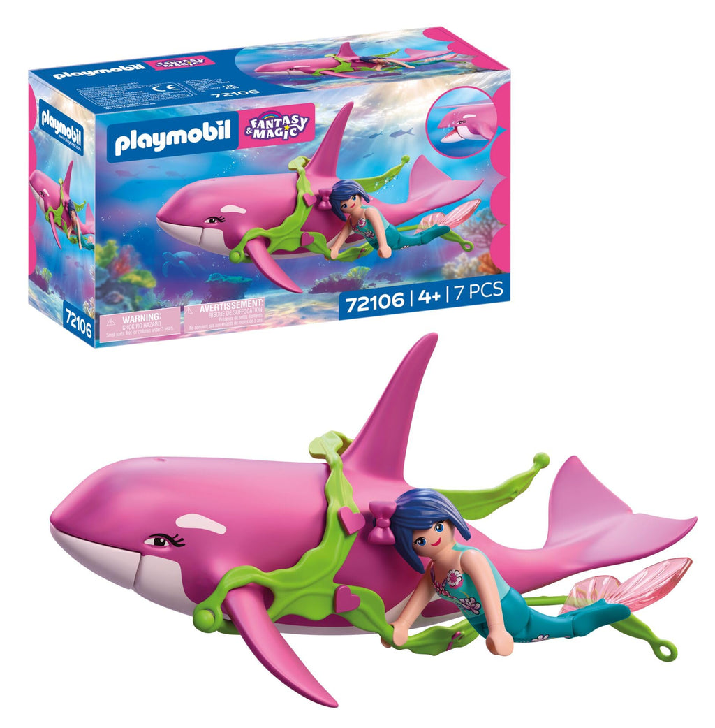 Playmobil | Fantasy & Magic | Orca with Mermaid | Large Orca with Wearable Seaweed Bracelet | Kids’ Toy for Children Aged 4+ | 72106