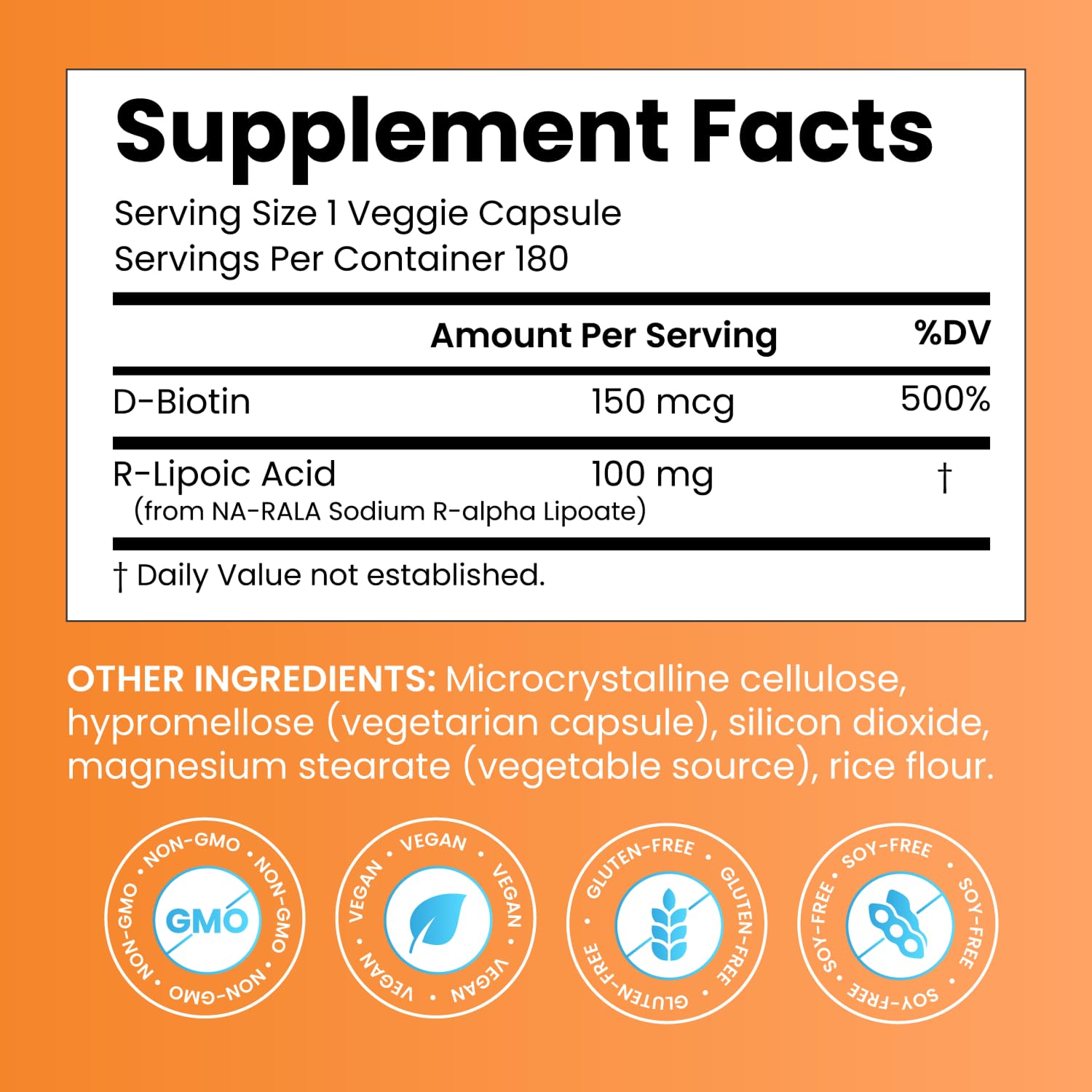 Doctor's BEST Stabilized R-Lipoic Acid Supplement 100 mg - R-Alpha Lipoic Acid Capsules for Men & Women, Formula with D-Biotin, Antioxidant & Metabolic Response Support, Vegan - 180 Veg Caps