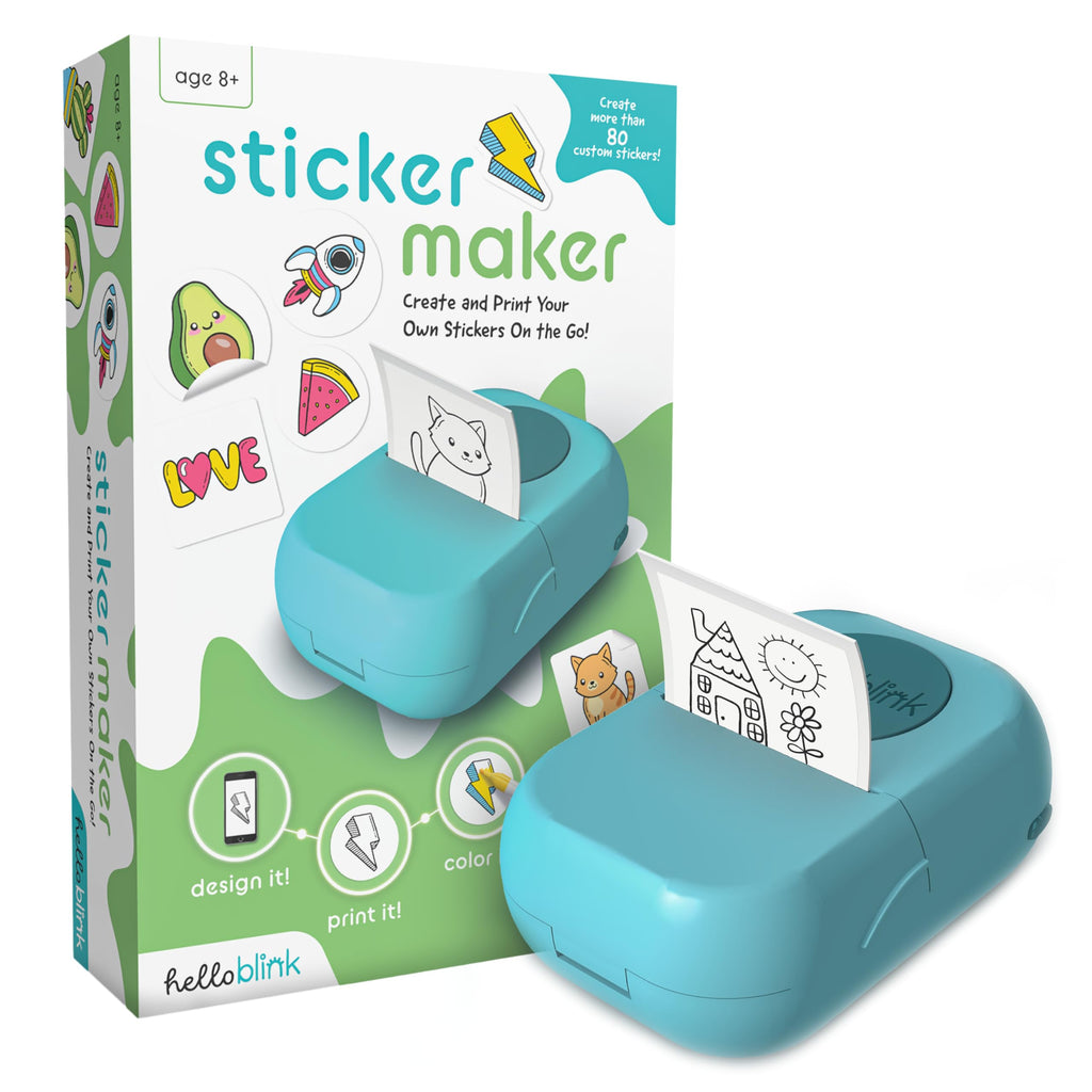 Sticker Maker by Hello Blink - Mini Stickers and Photo Printer - Small Portable Bluetooth Thermal Printer Sticker Machine for Kids Gifts - Aged 8+ - iPhone Android Compatible