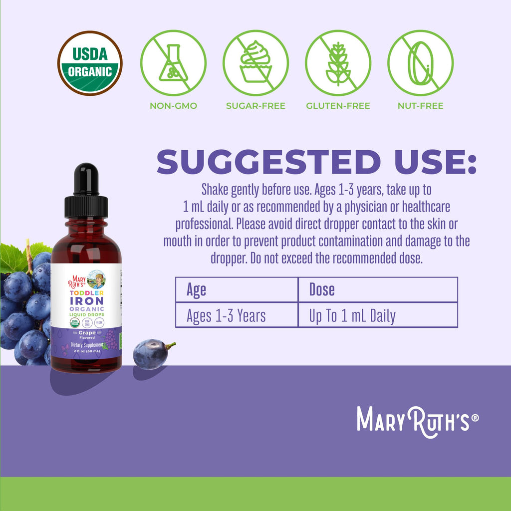 MaryRuth's Organic Toddler Liquid Iron Supplement, Sugar Free, Vegan, 2oz