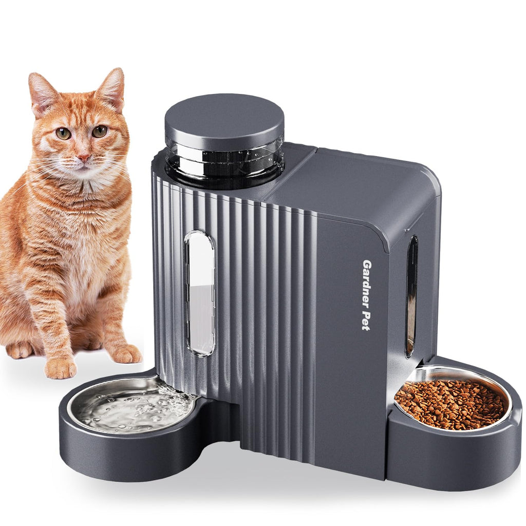 Gardner Pet Automatic Gravity Cat Food Feeder and Water Dispenser Stainless Steel Two-in-One Set Large Capacity Dispenser for Pets Dogs, Puppies, Kittens-(0.8 Gallons x 2)