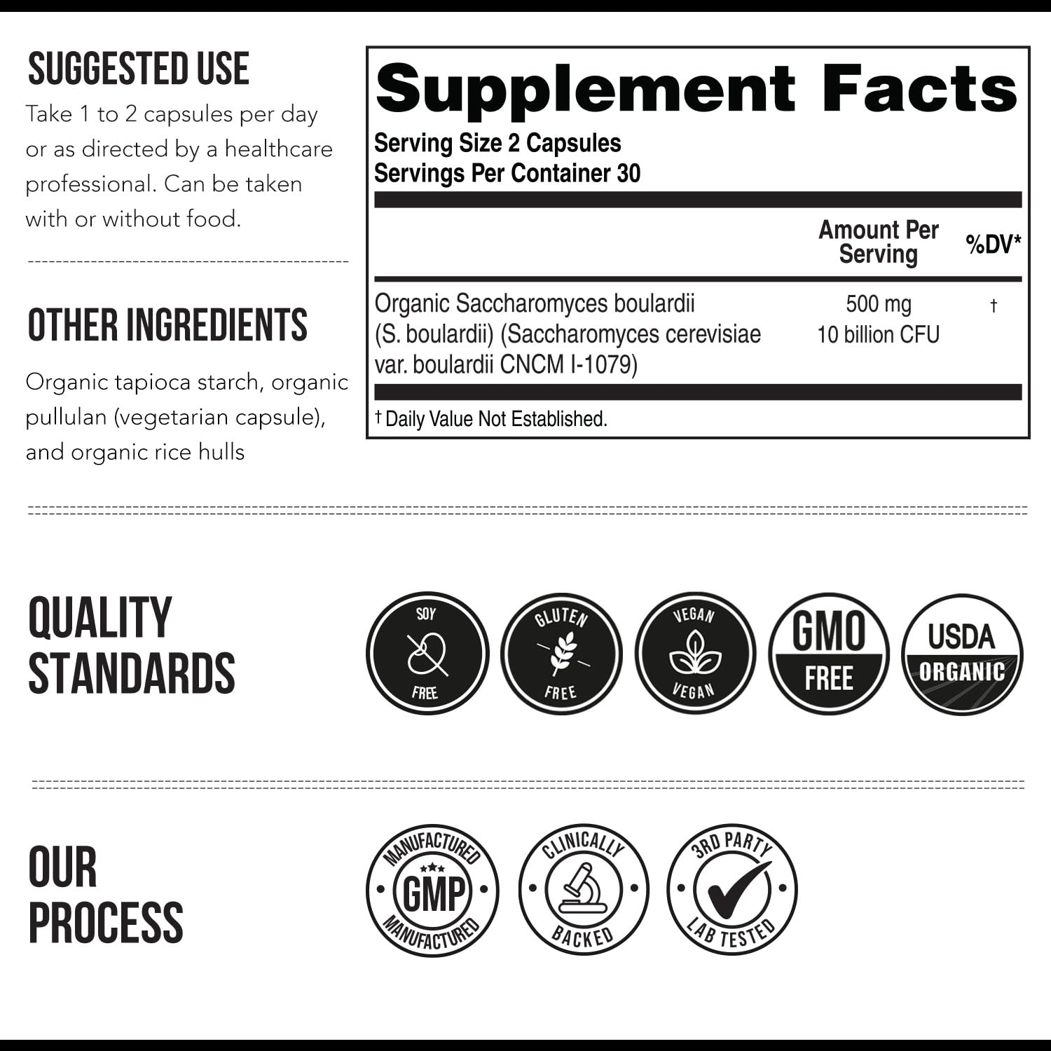 Organic Saccharomyces Boulardii - 10 Billion CFU - Clinically Validated CNCM I-1079 Probiotic Strain - Gut, Digestion & Healthy Bowel Support - First Organic Form of S. Boulardii Probiotic - 60 Count