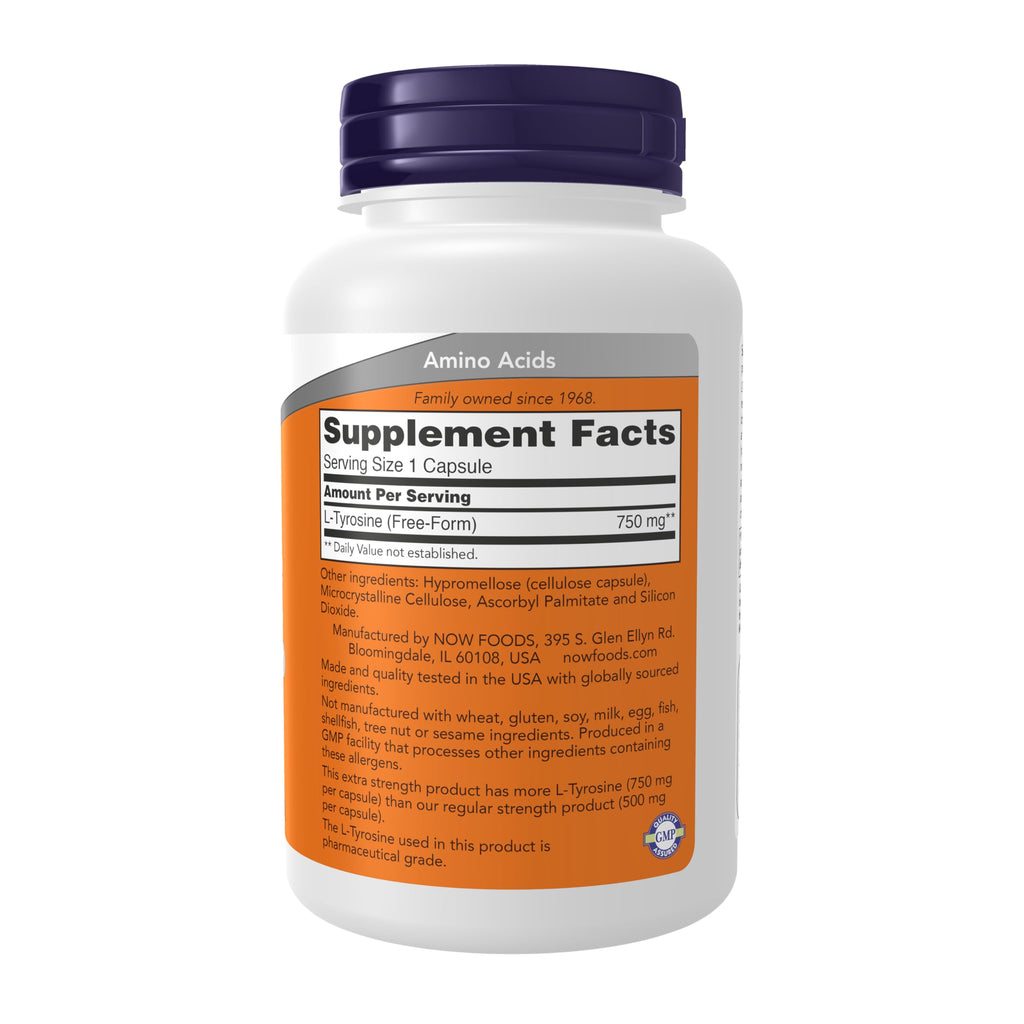 NOW Supplements, L-Tyrosine 750 mg, Supports Mental Alertness*, Neurotransmitter Support*, 90 Veg Capsules