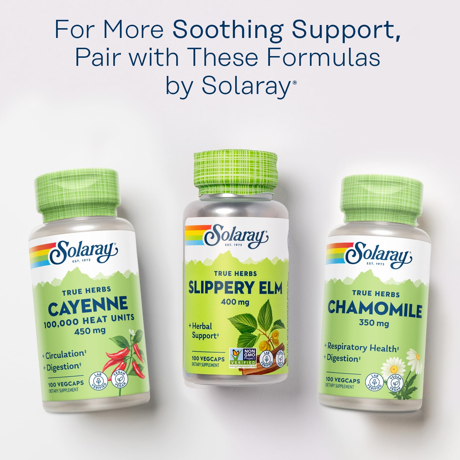 SOLARAY Slippery Elm Bark Capsules (Ulmus Rubra) 400 mg - Soothing Herbal Support with Mucilage - Vegan, Lab Verified - 100 Servings, 100 VegCaps