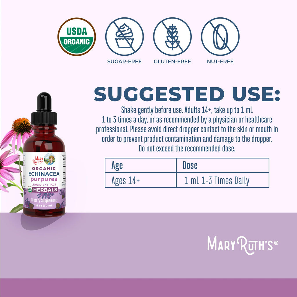 MARYRUTH'S Organic Echinacea Purpurea Liquid, Sugar Free, Non-GMO, 1 Fl Oz