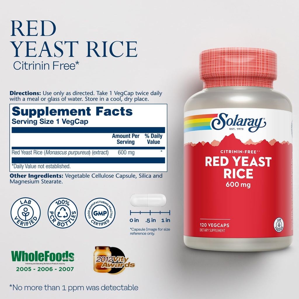 Solaray, Red Yeast Rice 600mg, 120 Veggie Capsules