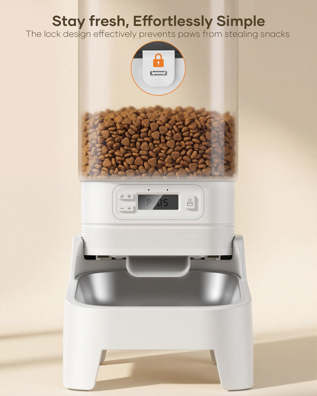 MUBBI Automatic Dog Feeder with Elevated Stand - 7L Cat Food Dispenser with Large Food Tray, Timed Auto Cat Feeder for Dry Food, 6 Meals Per Day, No-Jam, Freshness Design, Detachable for Easy Clean