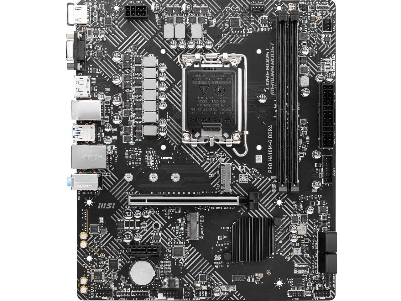 MSI PRO H610M-G DDR4 Motherboard (12th/13th/14th Gen Intel Core, LGA 1700 Socket, DDR4, PCIe 4, SATA 6Gb/s, 1Gbps LAN, M.2 Slots, USB 3.2, mATX)