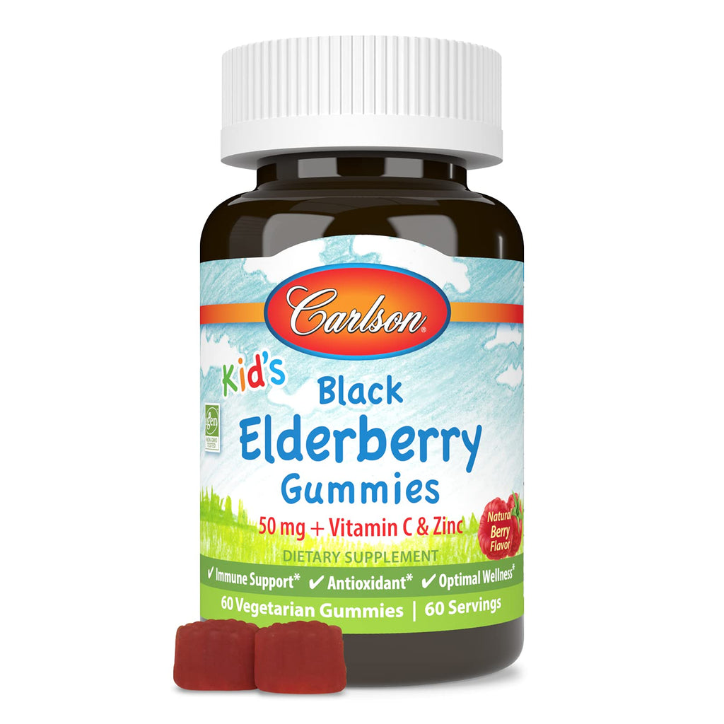 Carlson Kid's Black Elderberry Gummies, 100 mg, 60 Vegetarian Gummies