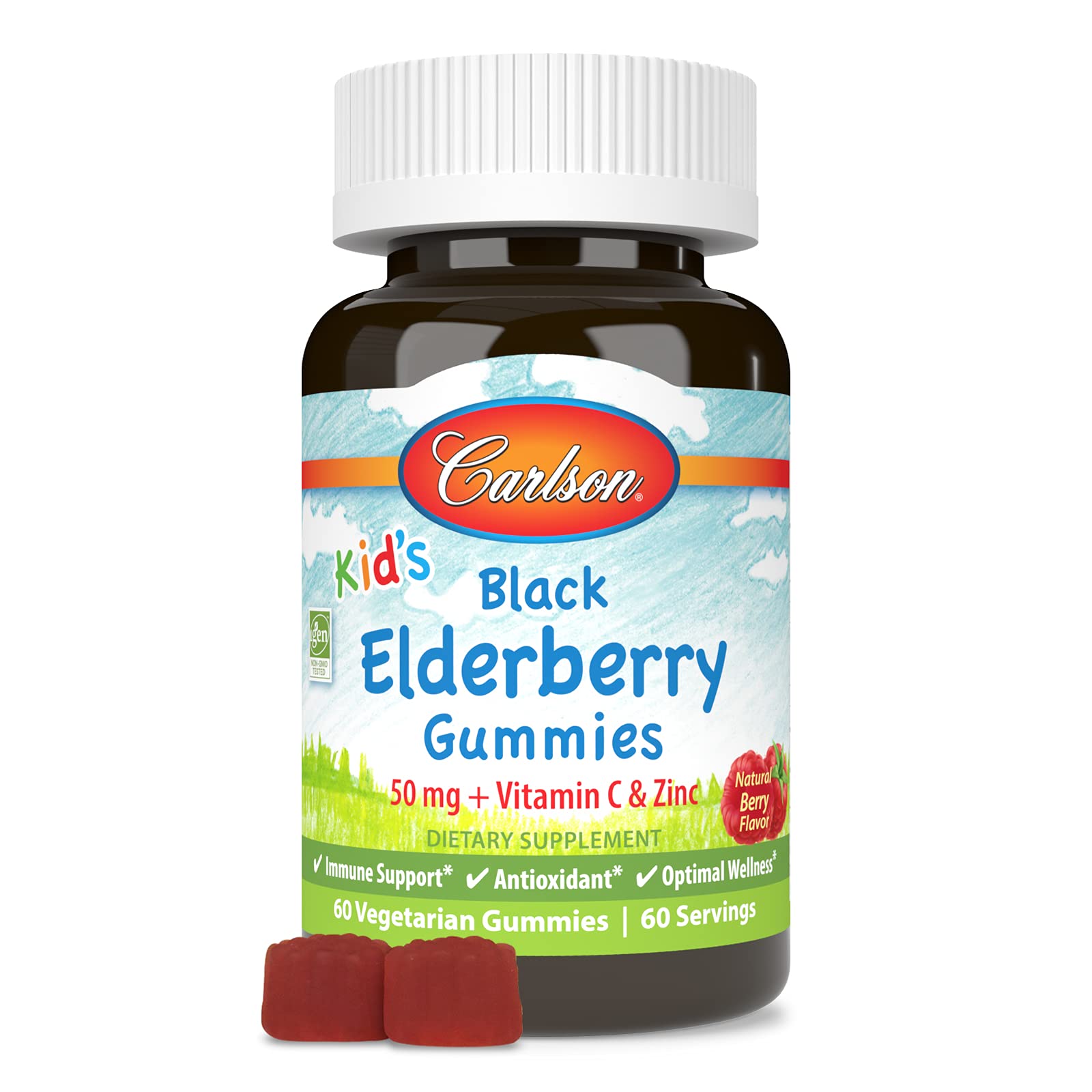 Carlson Kid's Black Elderberry Gummies, 100 mg, 60 Vegetarian Gummies