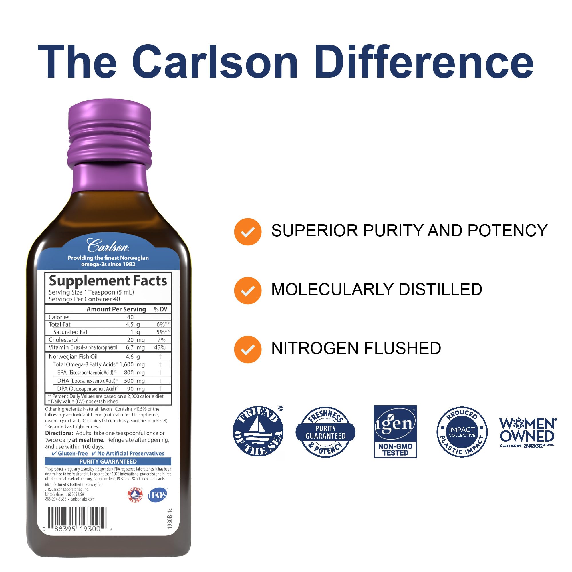 Carlson The Very Finest Fish Oil, 1600 mg, Omega-3s, 200 mL (6.7 Fl Oz)