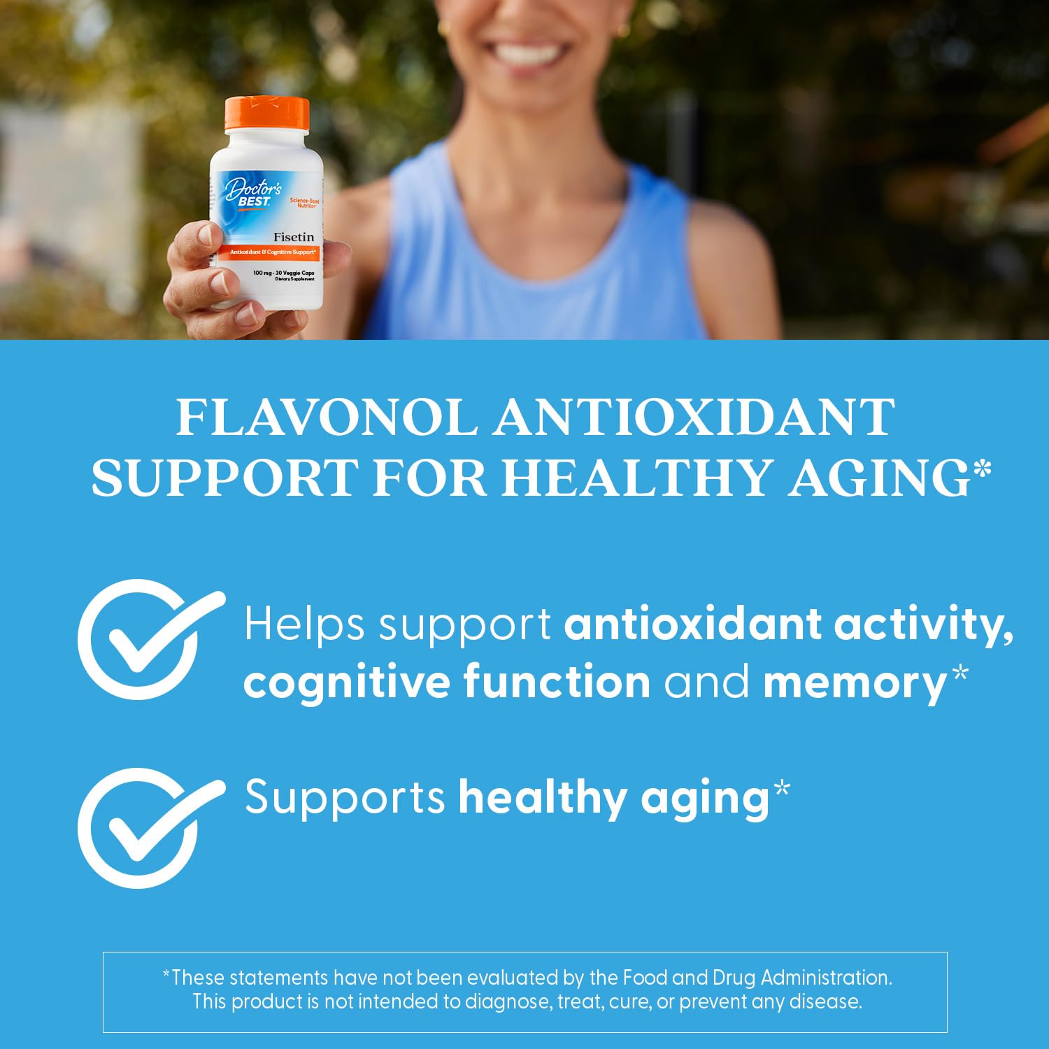 Doctor's Best Fisetin Supplement 100 mg for Men & Women - Brain Health & Antioxidant Support, Fisetin Capsules (as Novusetin) 100mg per Serving, Vegan, Gluten Free, Soy Free, Non GMO - 30 Veg Caps