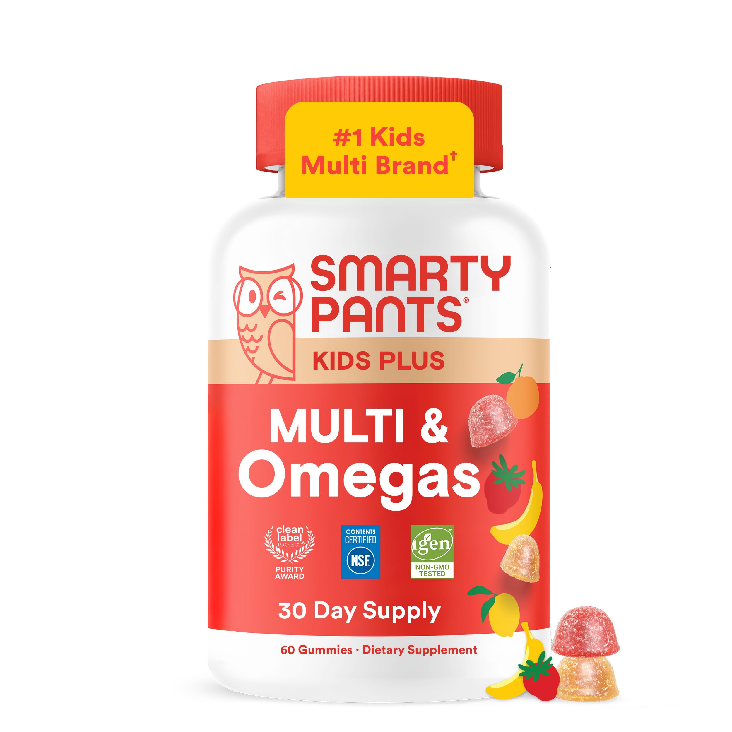 SmartyPants Kids Multivitamin Gummies with Omega 3 DHA/EPA, Vitamins D3, C, B12, B6, A, K, and Zinc, Gluten Free, Clean Label, Three Fruit Flavors, 60 Gummies (30 Day Supply)