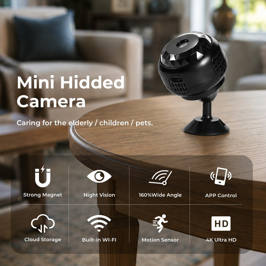 ZOGGCOX 4K Hidden Camera, Mini WiFi Nanny Cam with Motion Detection & Night Vision (Black) | Spy Cam Indoor for Baby Pets Security with App Control