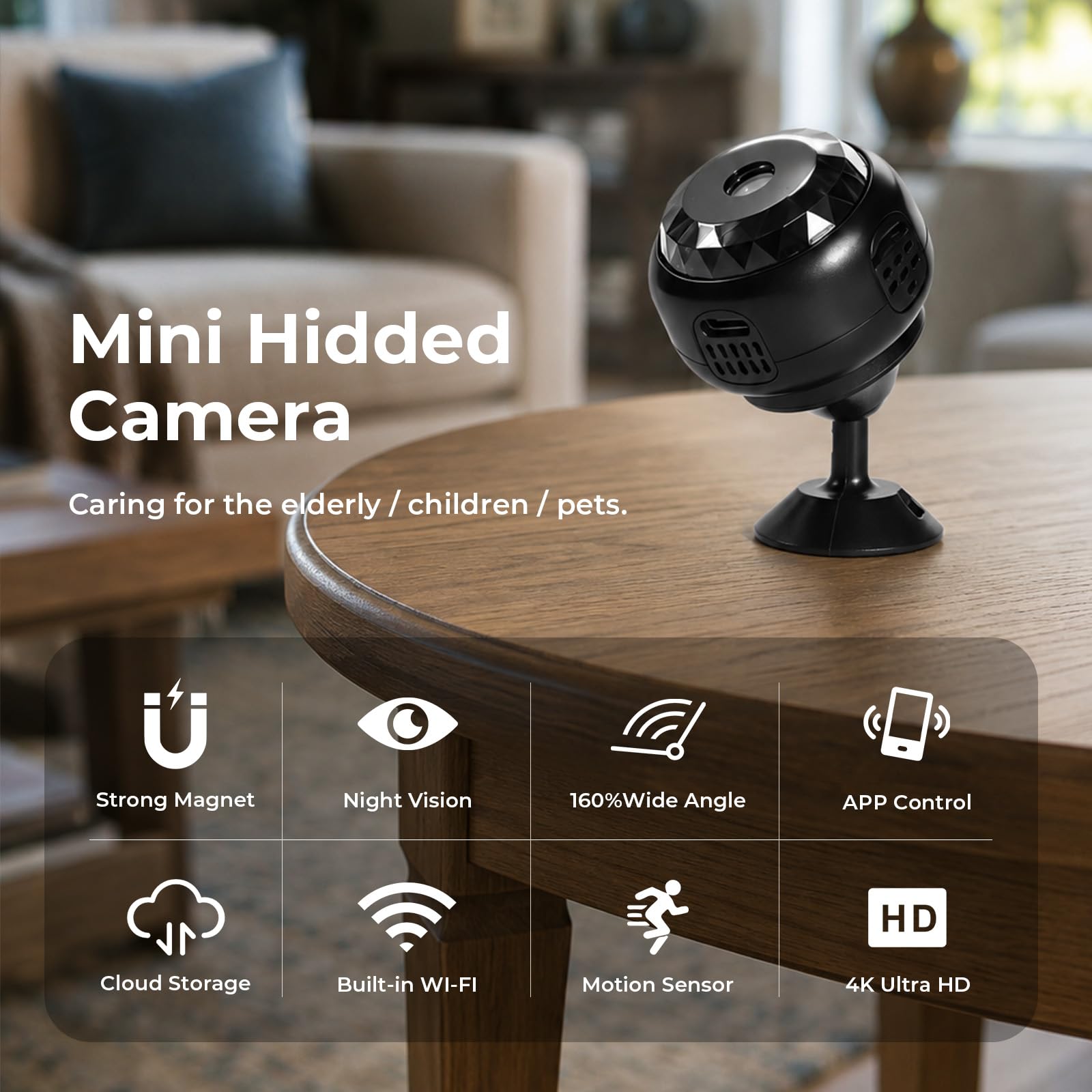 ZOGGCOX 4K Hidden Camera, Mini WiFi Nanny Cam with Motion Detection & Night Vision (Black) | Spy Cam Indoor for Baby Pets Security with App Control