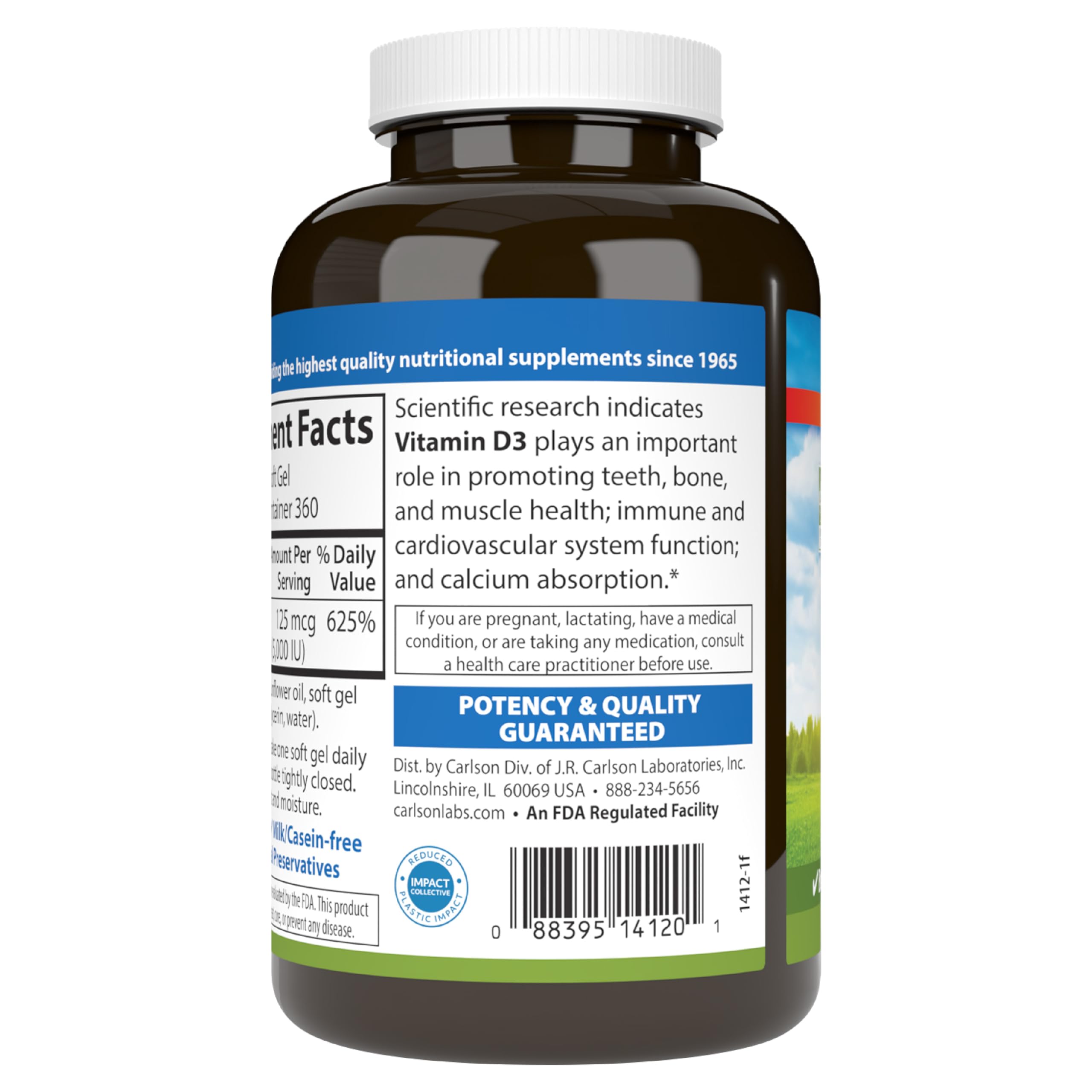 Carlson Vitamin D3 5000 IU (125 mcg), Bone Health, 360 Softgels