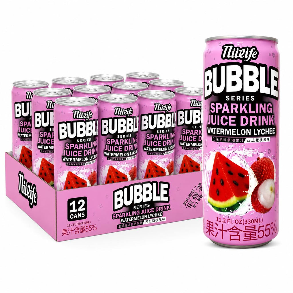 NÜLIFE Watermelon Sparkling Juice, Lychee Flavor, 55% Real Fruit Juice, Lightly Sweet & Refreshing, Low Calorie Soda Alternative, Caffeine Free, 11.2 Fl Oz, 12-Pack