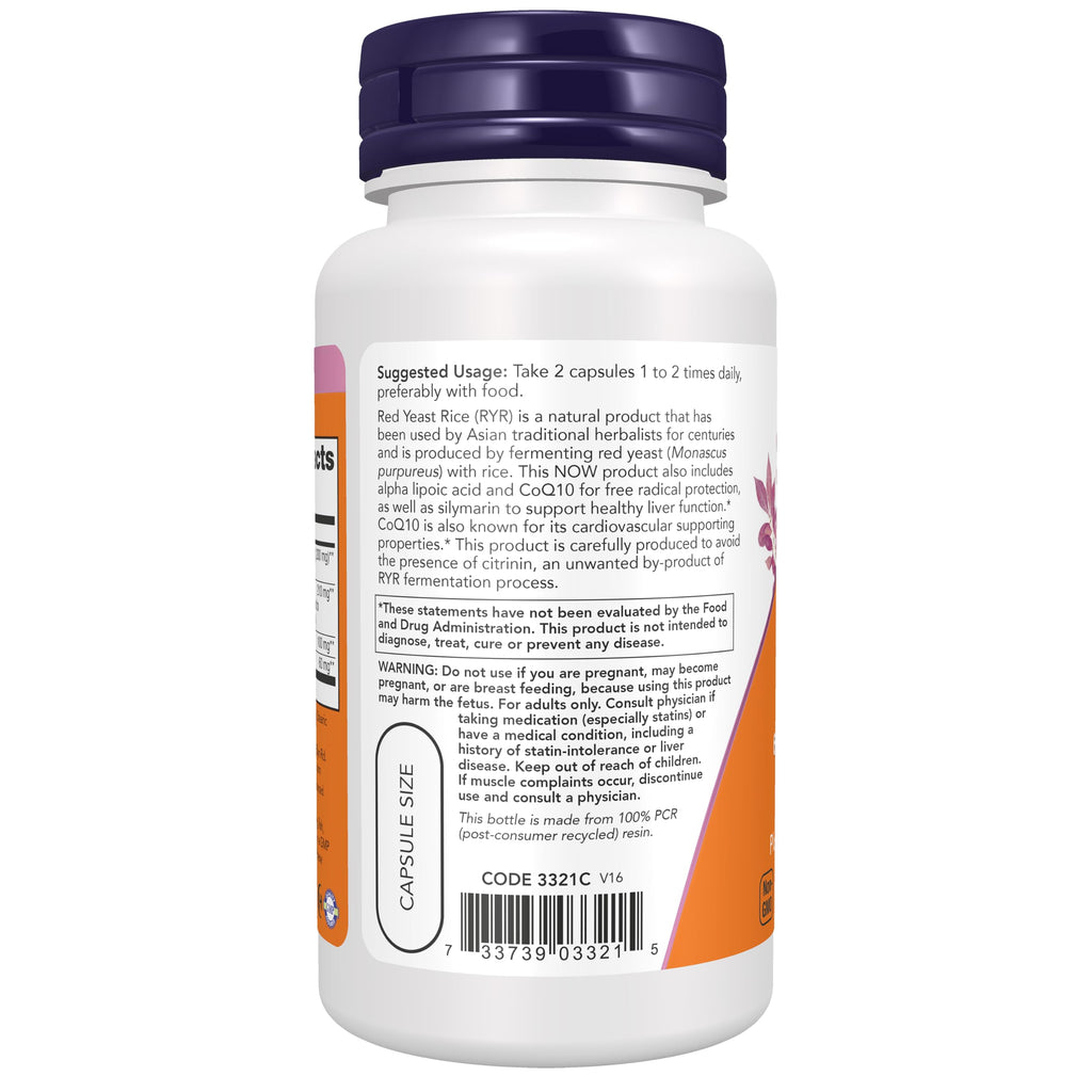 NOW Supplements, Red Yeast Rice with CoQ10, Milk Thistle & ALA, 60 Veg Caps