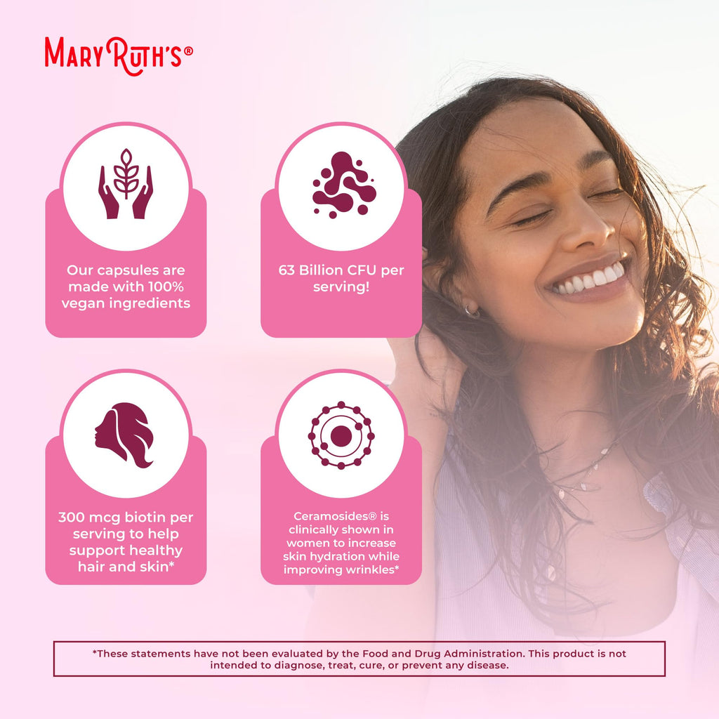 MARYRUTH'S Probiotic Beauty Capsules, Gut Health, Vegan Collagen Support