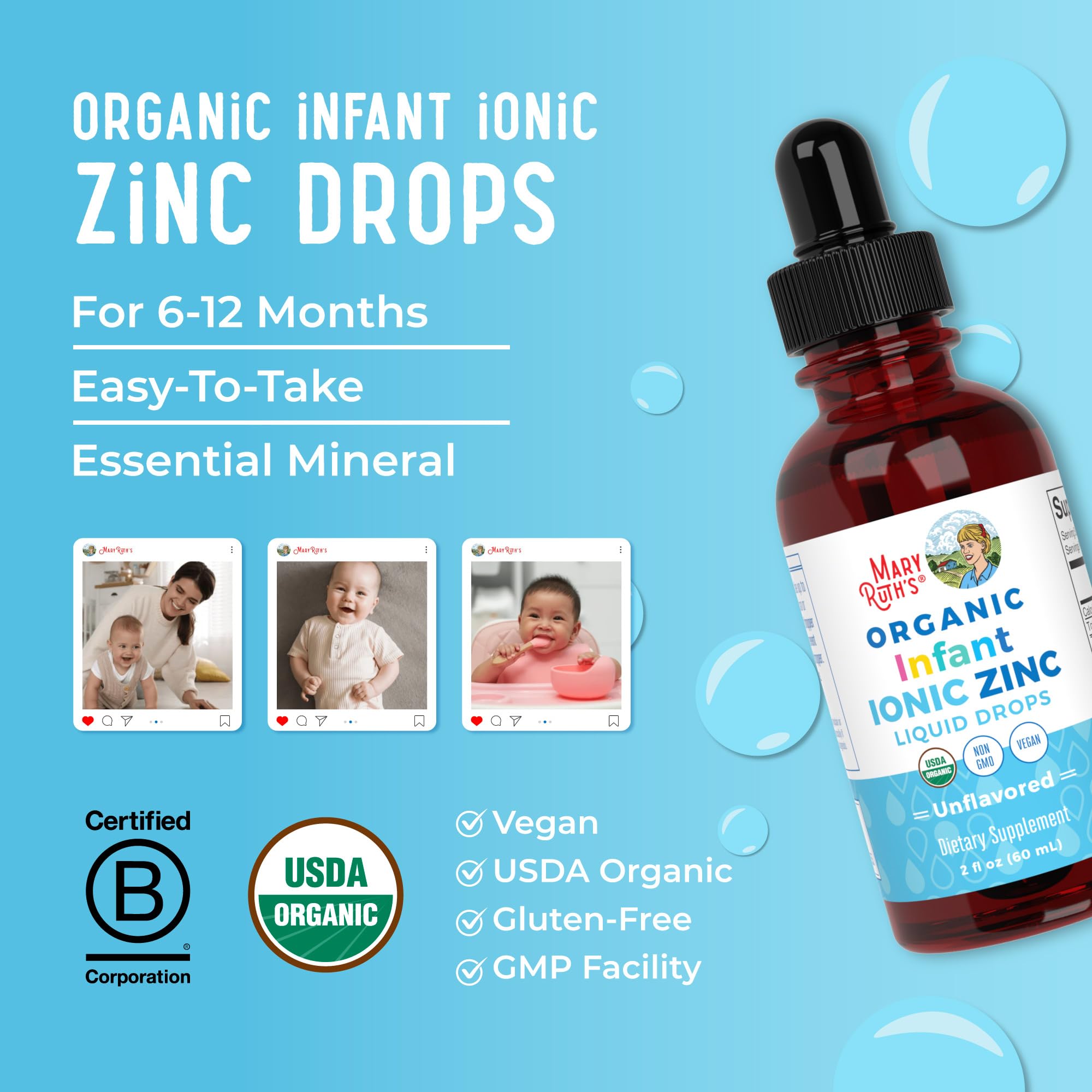 MaryRuth's USDA Organic Liquid Zinc Drops for Infants 6-12 Months, 2oz