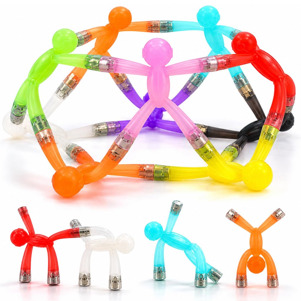 Travel Toys for Kids Ages 3-8, 10 PCS Magnetic Men Figures, Airplane Toy, Road Trip Activities, Sensory Fidget Toys, STEM Building Set, Quiet Screen-Free Toy for Car, Restaurant & Classroom