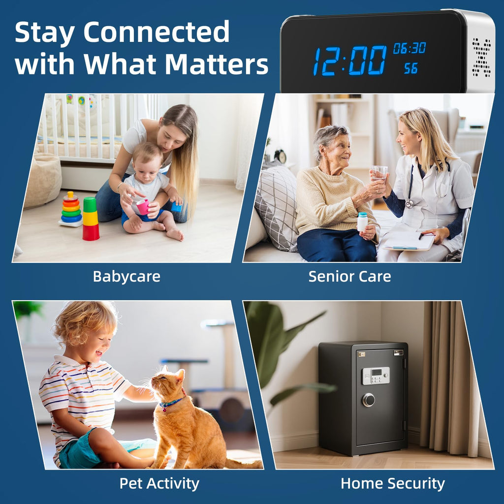 JOOKACE Hidden Camera Clock with Bluetooth Speaker 4K WiFi Indoor Camera for Home Security - Mini Nanny Cam with Night Vision, Motion Detection, Remote Live Stream