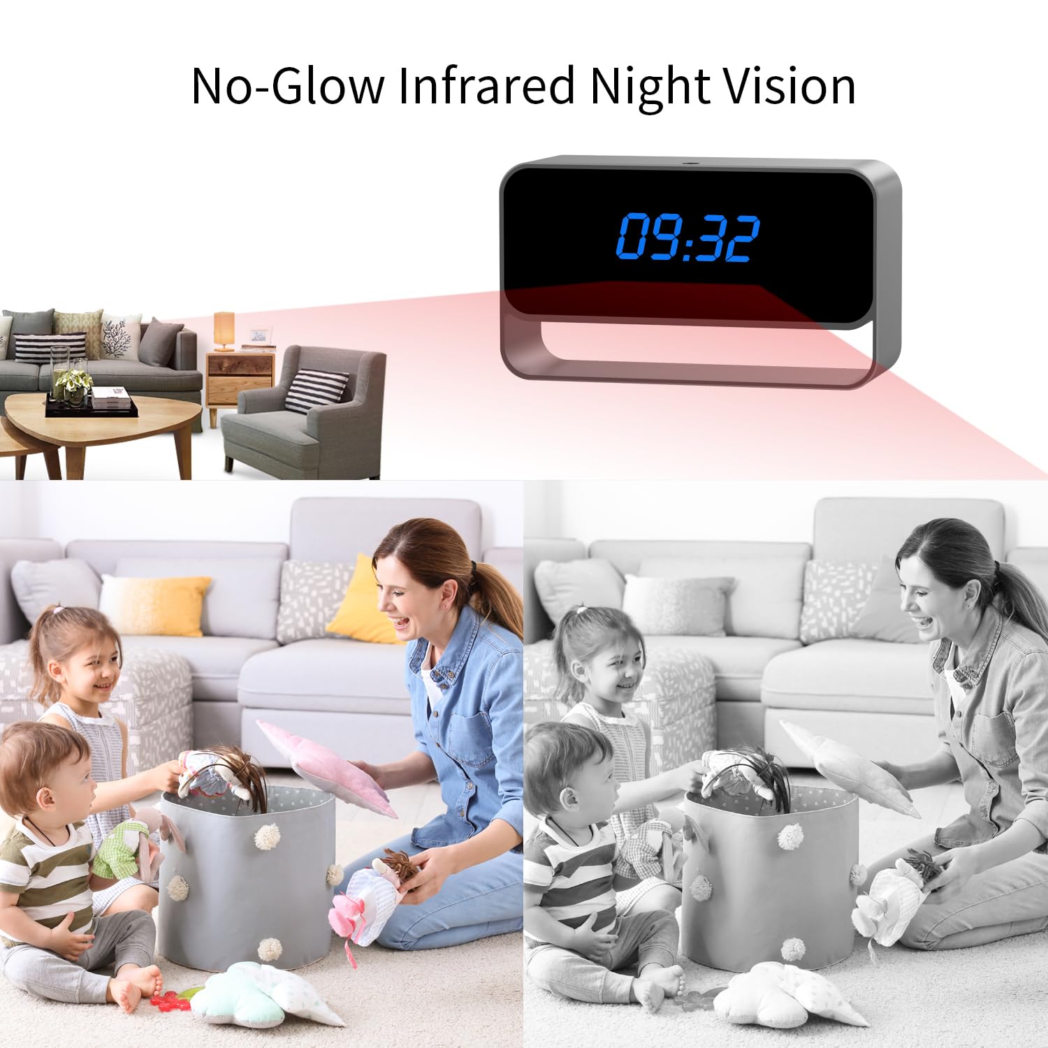 HiSpyCam Mini Wireless Security Camera with Clock Display - Full HD 1080P - WiFi Nanny Cam for Home Use - Strong Night Vision - Cloud/Local Storage