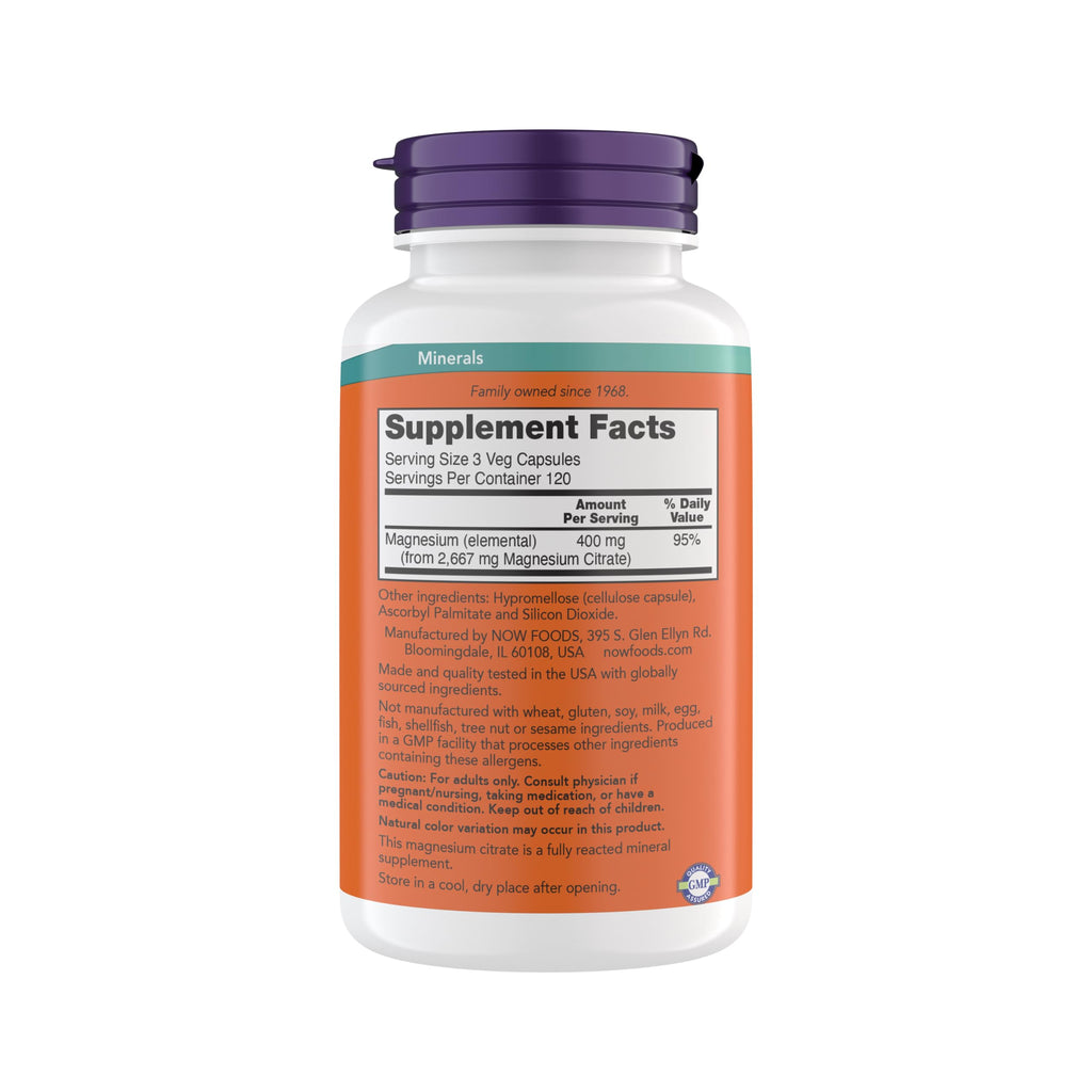 Now Supplements, Magnesium Citrate, Enzyme Function, Critical for Enzyme Function, Gluten Free, Vegan, Kosher, Non-GMO 360 Vegetarian Capsules