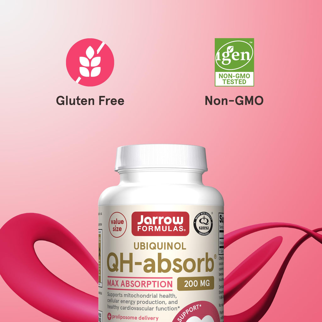 Jarrow Formulas QH-Absorb 200 mg - Active Antioxidant Form of Co-Q10 - Dietary Supplement - Supports Mitochondrial Energy Production & Cardiovascular Health - 90 Softgels