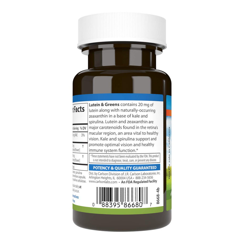 Carlson Lutein & Greens, 20 mg, Vision Support, 30 Vegetarian Capsules