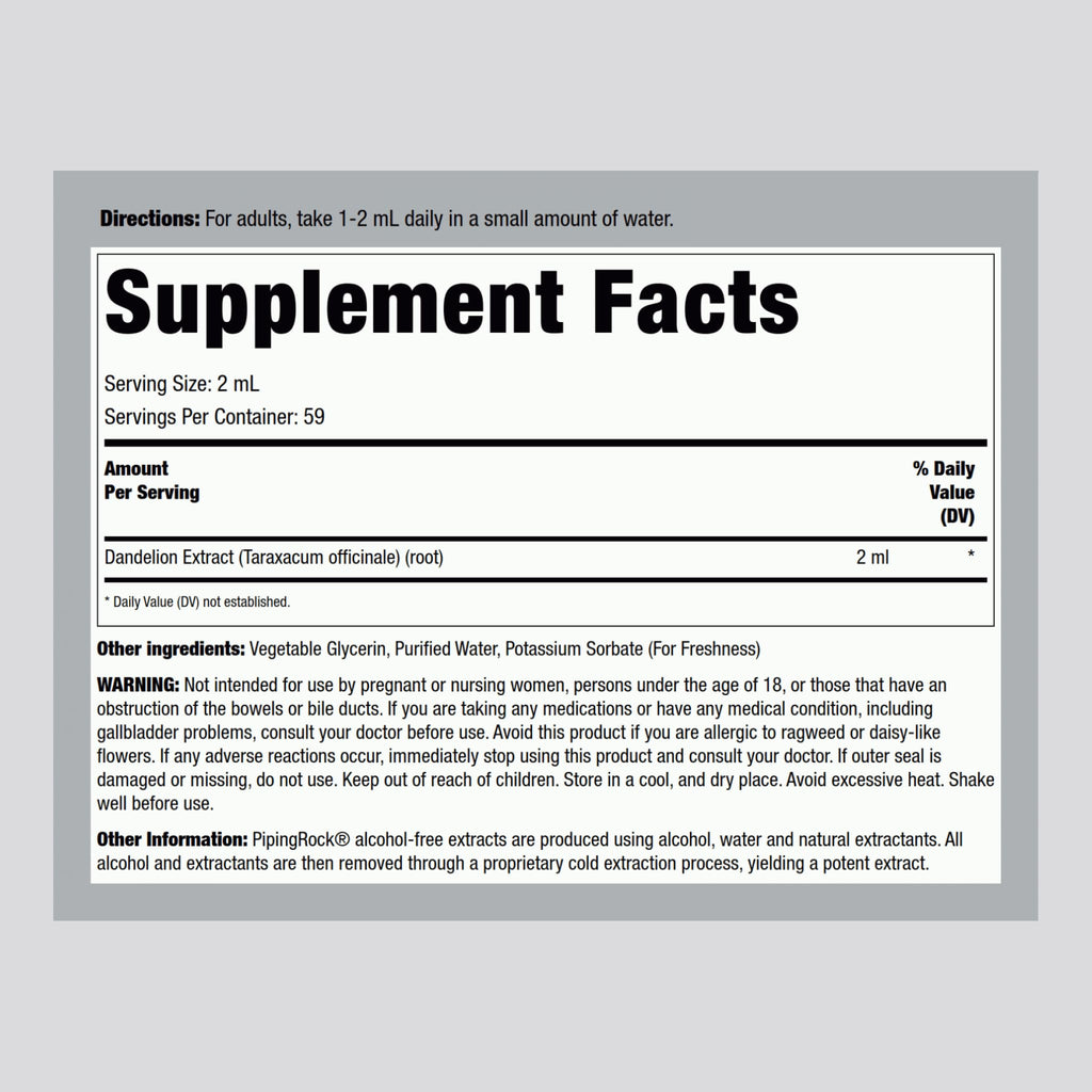 Piping Rock Dandelion Root Extract Liquid | 4 fl oz