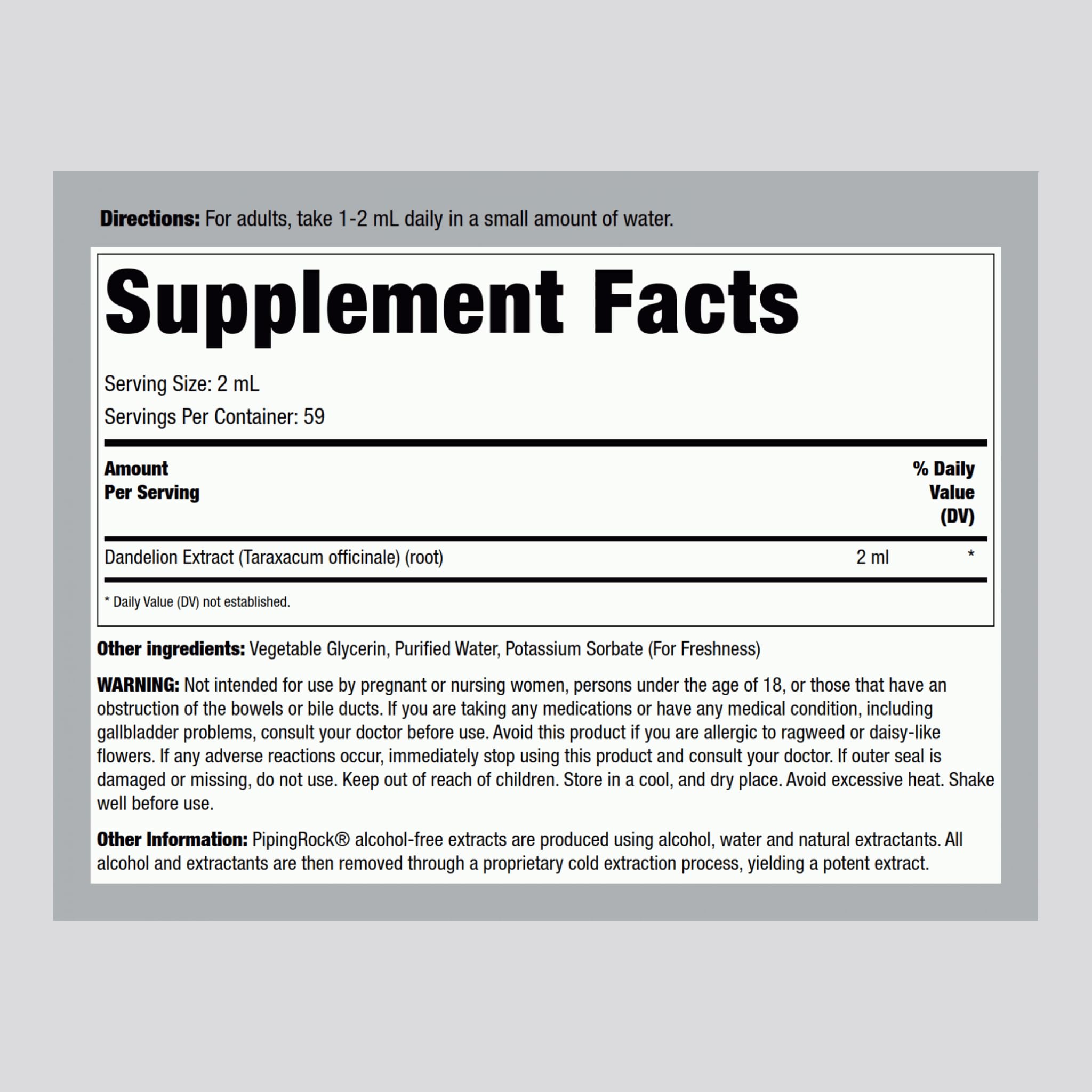 Piping Rock Dandelion Root Extract Liquid | 4 fl oz