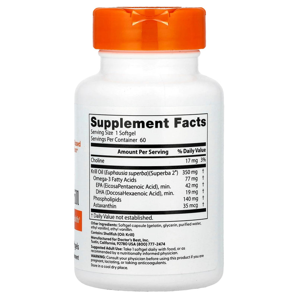Doctor's Best Real Krill Antarctic Krill Oil Complex 350 mg/60 softgels (1-2 month supply)