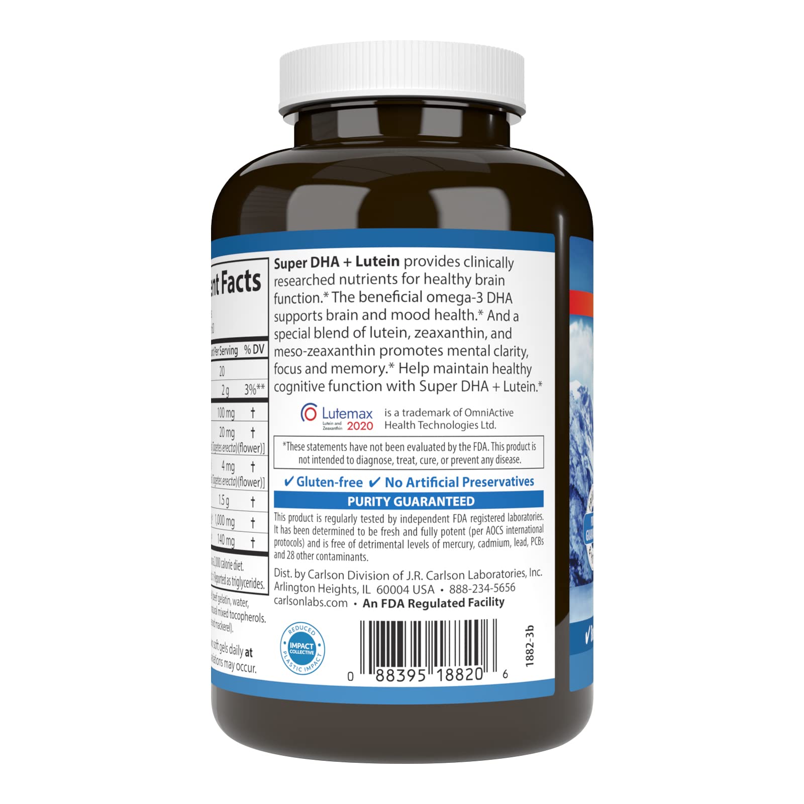 Carlson Super DHA Plus Lutein, 1000 mg, DHA, 20 mg Lutein, 120 Softgels