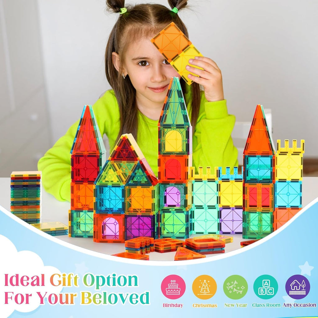 OugerToy 104PCS Magnetic Tiles STEM Building Blocks for Kids Ages 3-9
