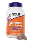 NOW Foods Mannose Cranberry, 120 Veg Capsules, PAC, 450mg dMannose, 250mg Whole Cranberry, Vegan Friendly Supplement, Non-GMO