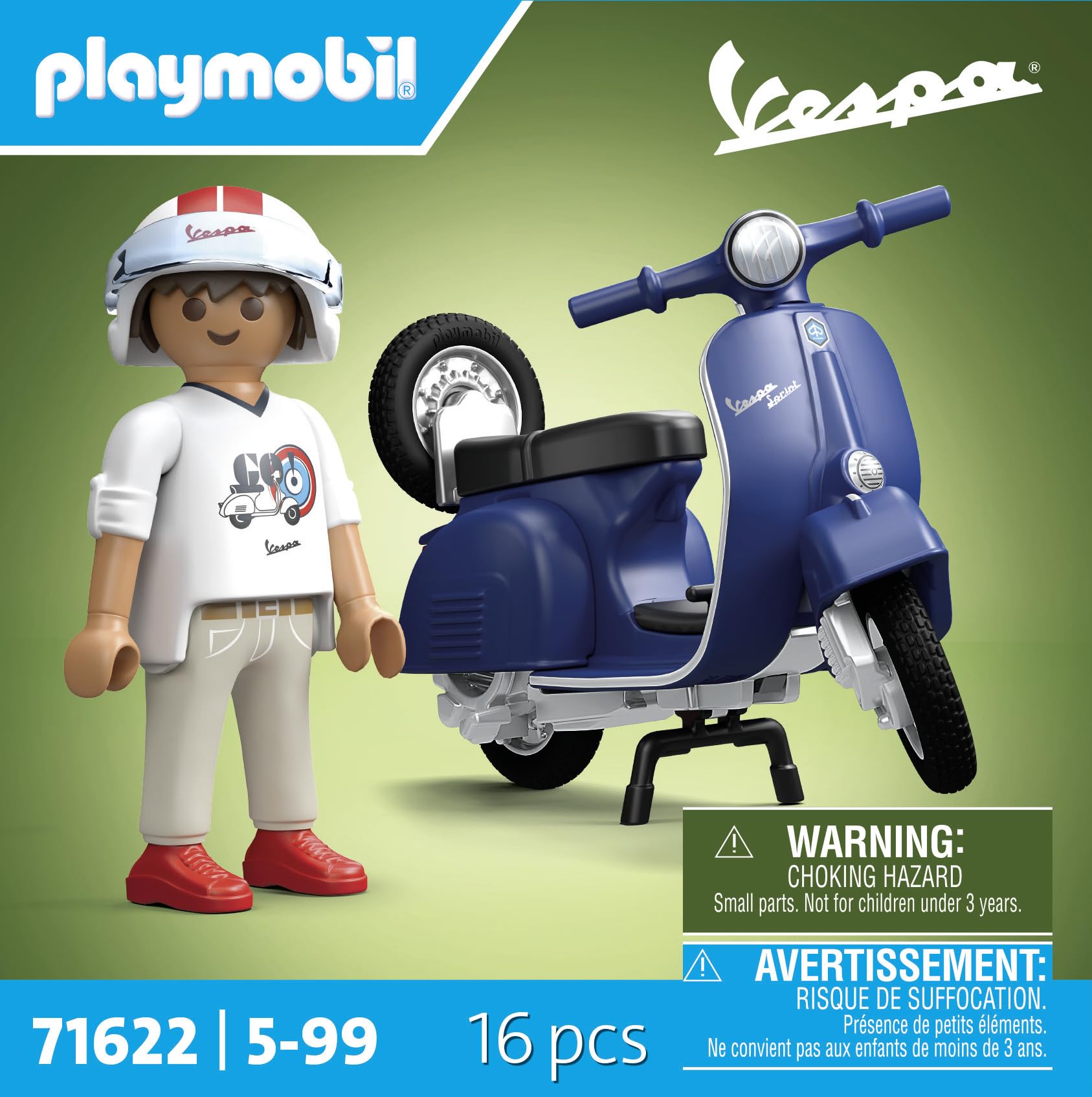 PLAYMOBIL Cars 71622 1969 Vespa 150 Sprint Veloce, Blue, Faithful Model for Collectors and Fans, Includes Versatile Accessories and Detachable Spare Wheel
