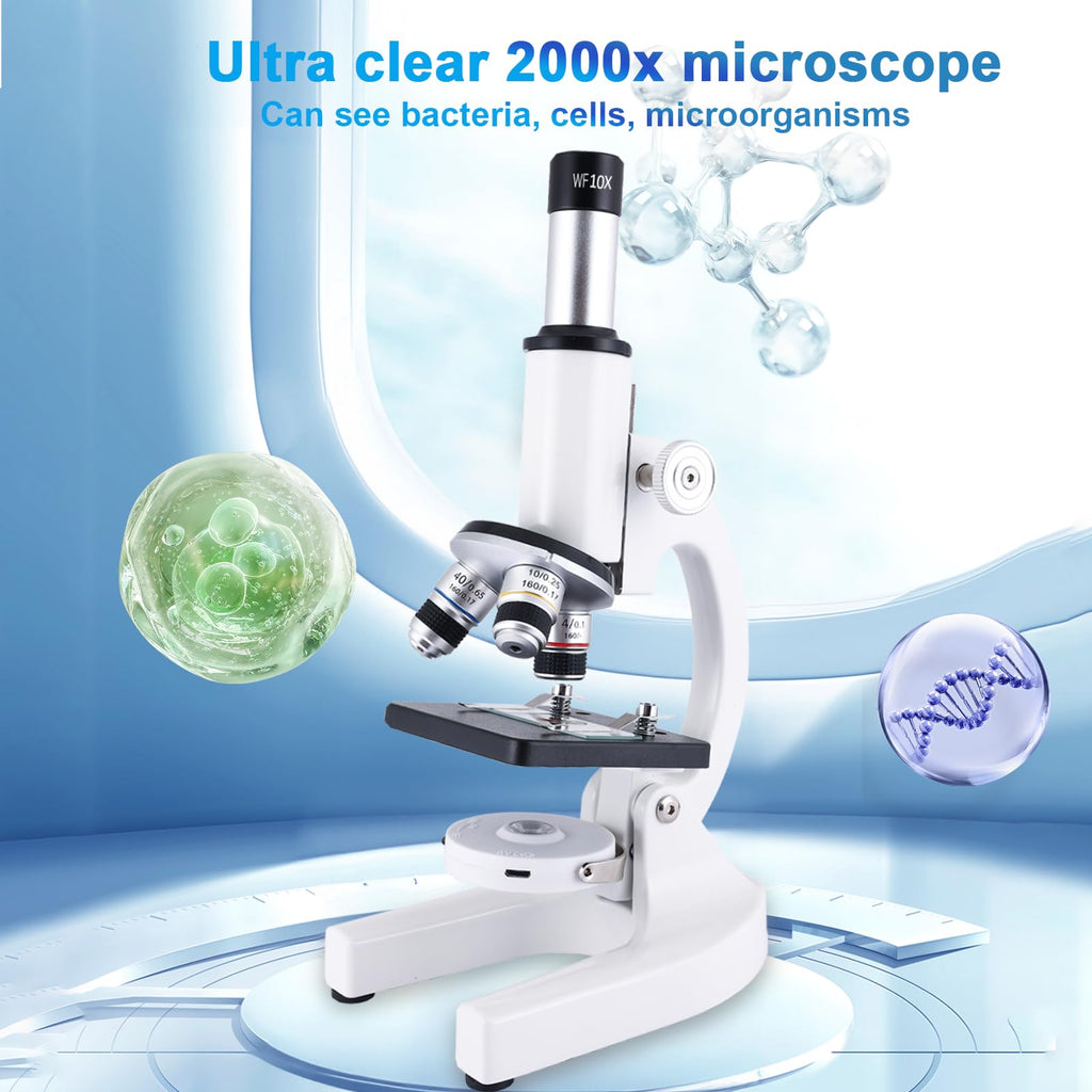 Microscope for Kids & Adults,40X-2000X Microscope with Phone Adapter & Slides Set,Suitable for Students School Lab and Home Education