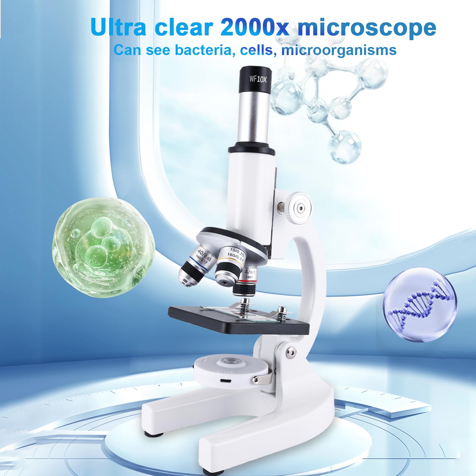 Microscope for Kids & Adults,40X-2000X Microscope with Phone Adapter & Slides Set,Suitable for Students School Lab and Home Education