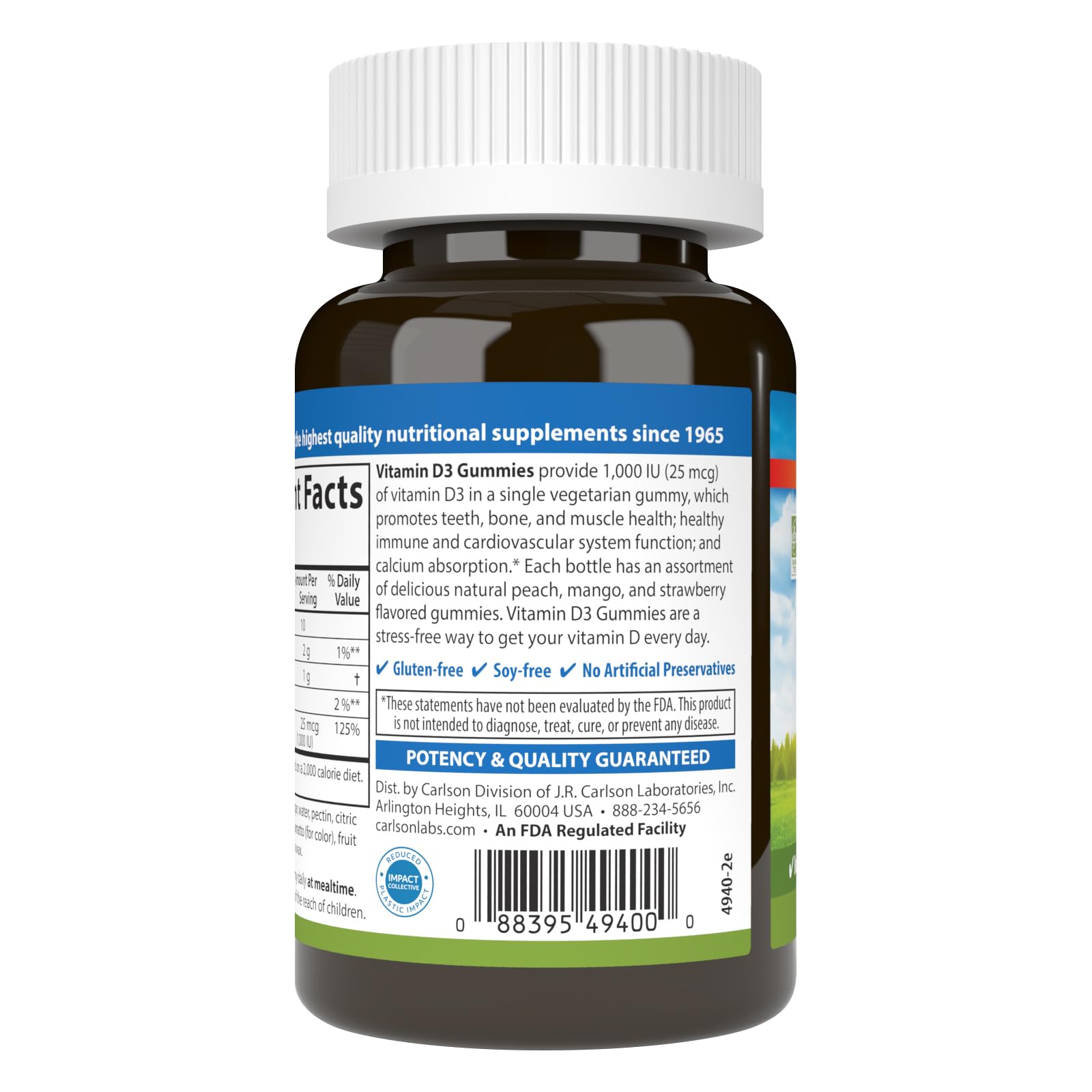 Carlson Vitamin D3 Gummies, 1000 IU (25 mcg), 60 Vegetarian Gummies