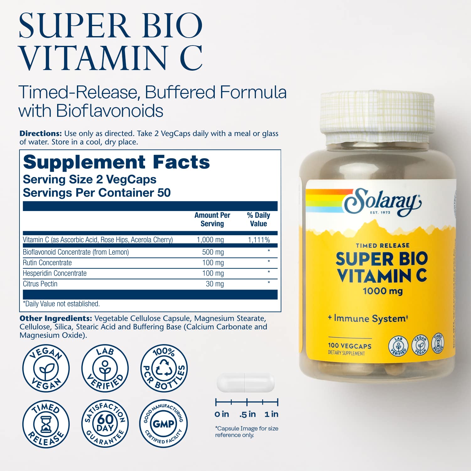SOLARAY Super Bio Buffered Vitamin C 1000 mg Time Release, 100 VegCaps