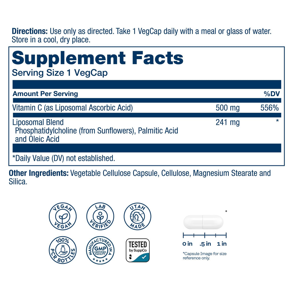 SOLARAY Liposomal Vitamin C 500 mg, 100 VegCaps