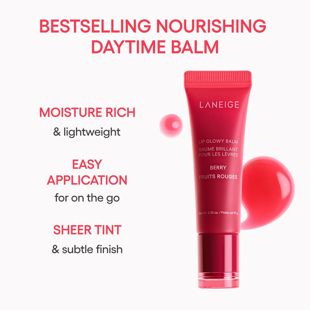 LANEIGE Lip Glowy Balm: Sheer Tinted Lip Treatment Balm Tube with Shea & Murumuru Butters for Hydrating, Moisturizing, Glossy, Non-Sticky Shine, Berry | Korean Skin Care, Berry
